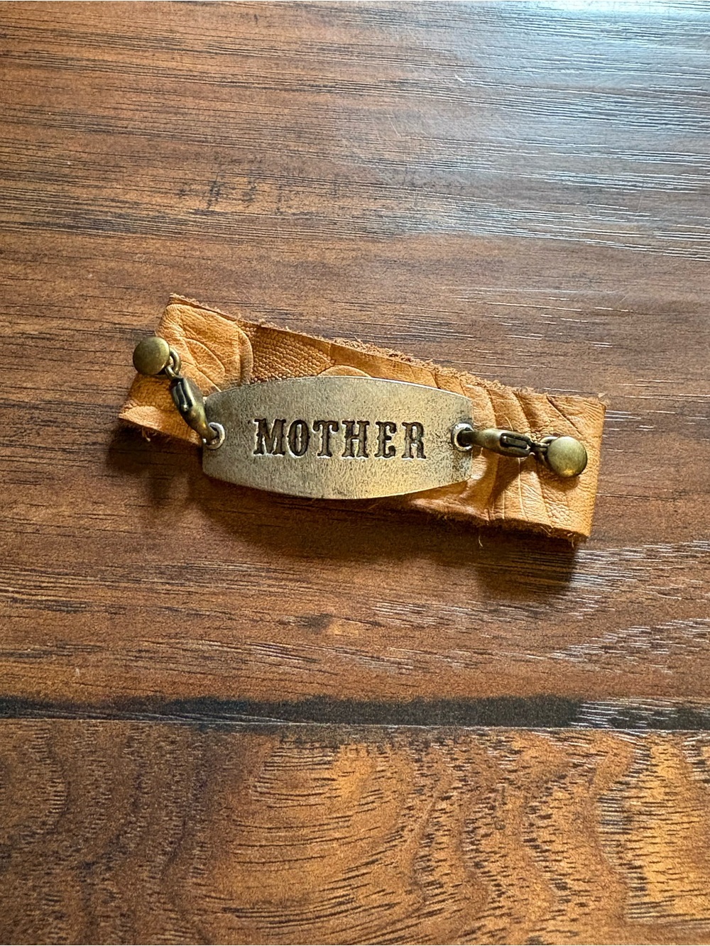 Engraved 'MOTHER' Bracelet in Tan Leather with Brass Plate